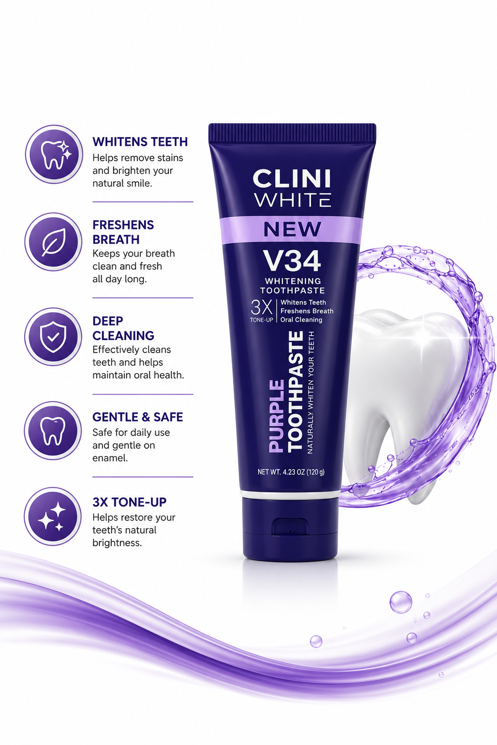 CLINI WHITE V34 Purple Whitening Toothpaste