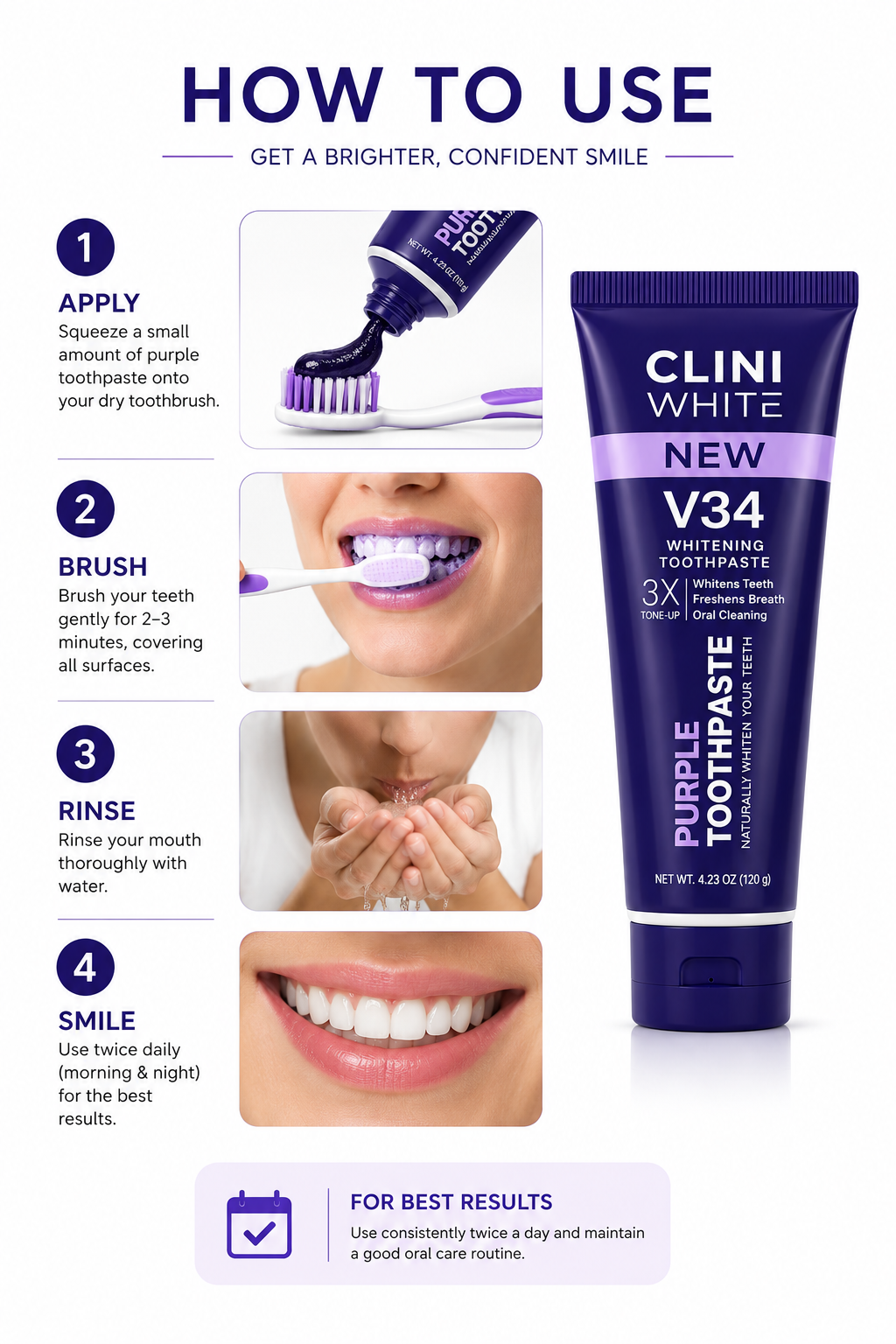 CLINI WHITE V34 Purple Whitening Toothpaste