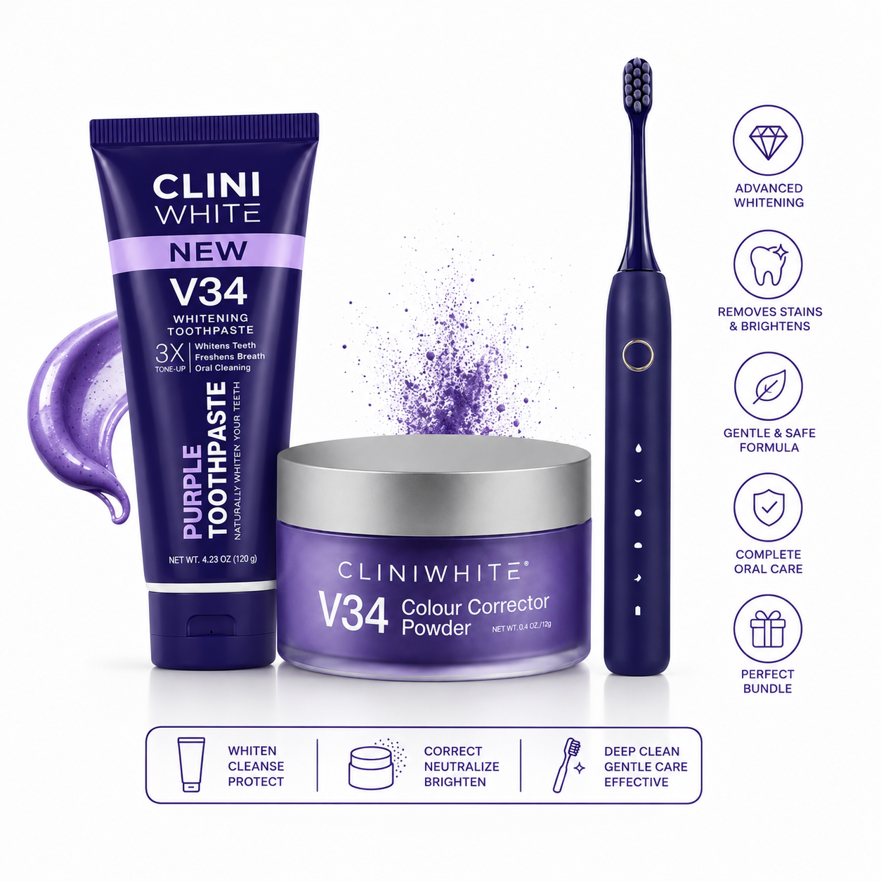 CLINI WHITE V34 Whitening Bundle – Advanced Care Set