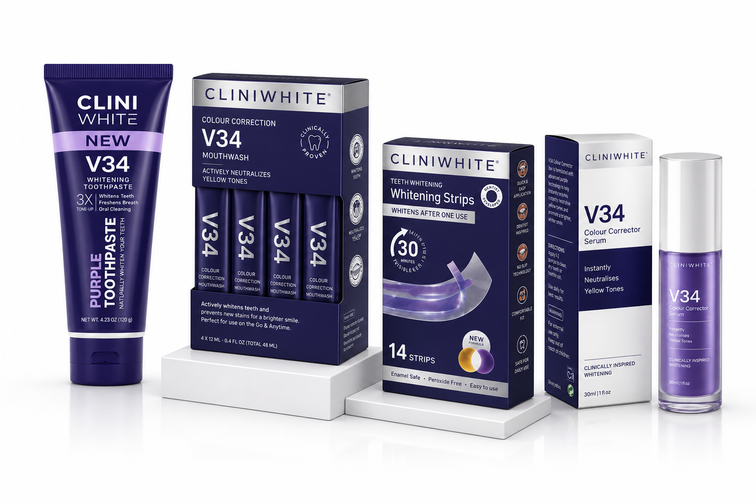 CLINI WHITE V34 Whitening Bundle – Essential 4-Step Brightening Kit